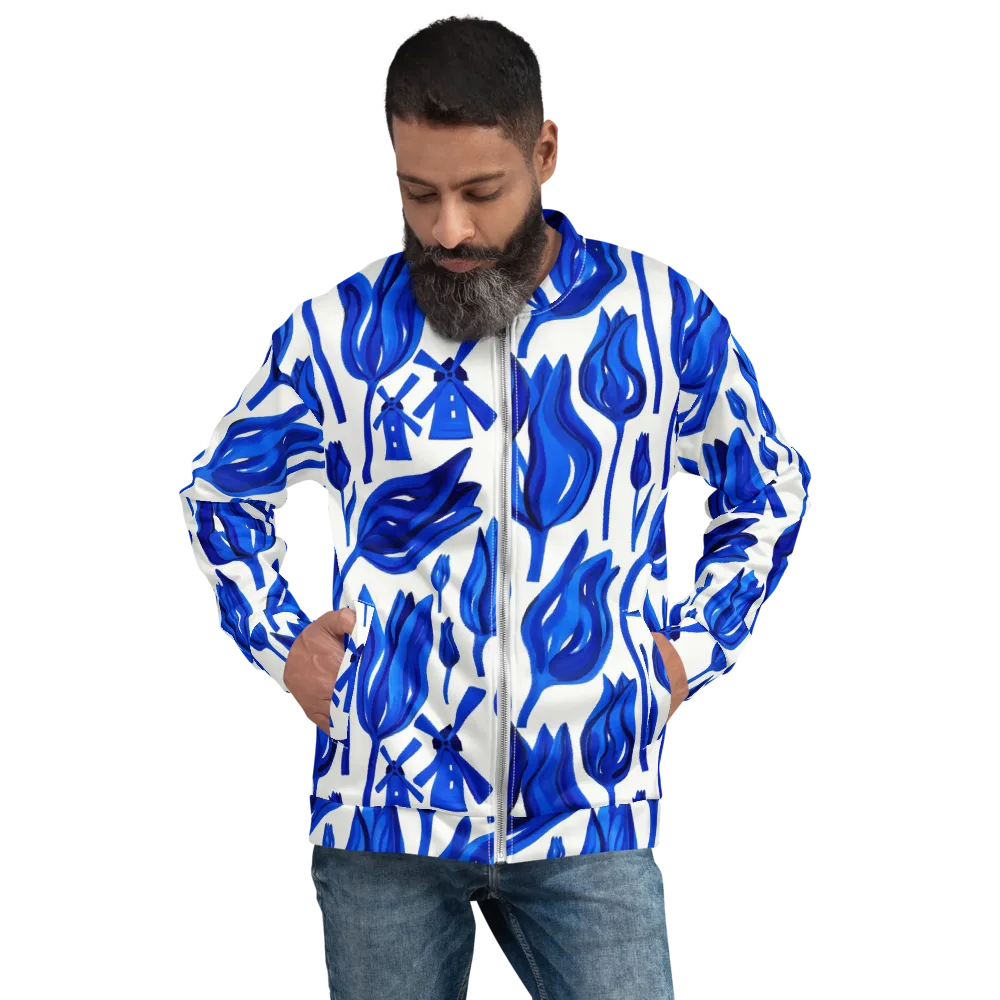 Cobalt Tulip Windmill on Bomber Jacket — Front