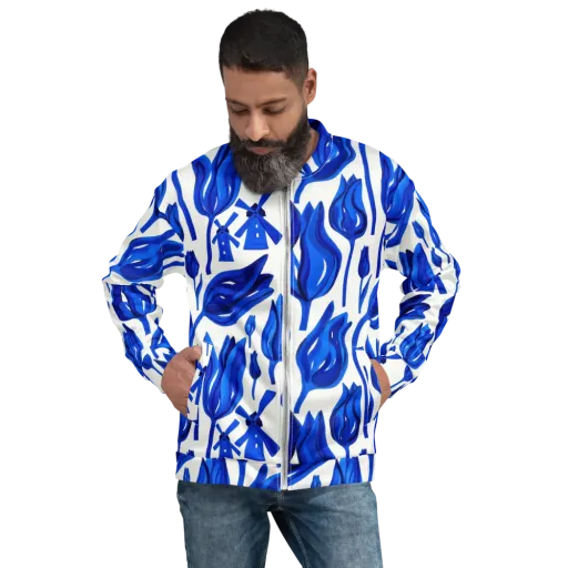 Cobalt Tulip Windmill on a Bomber Jacket