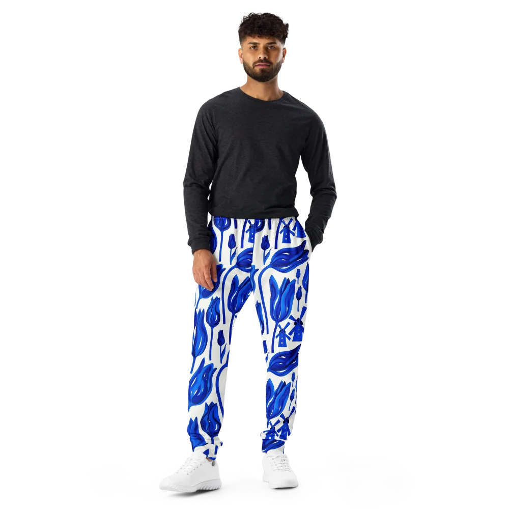 Cobalt Tulip Windmill on Men's Joggers — Front