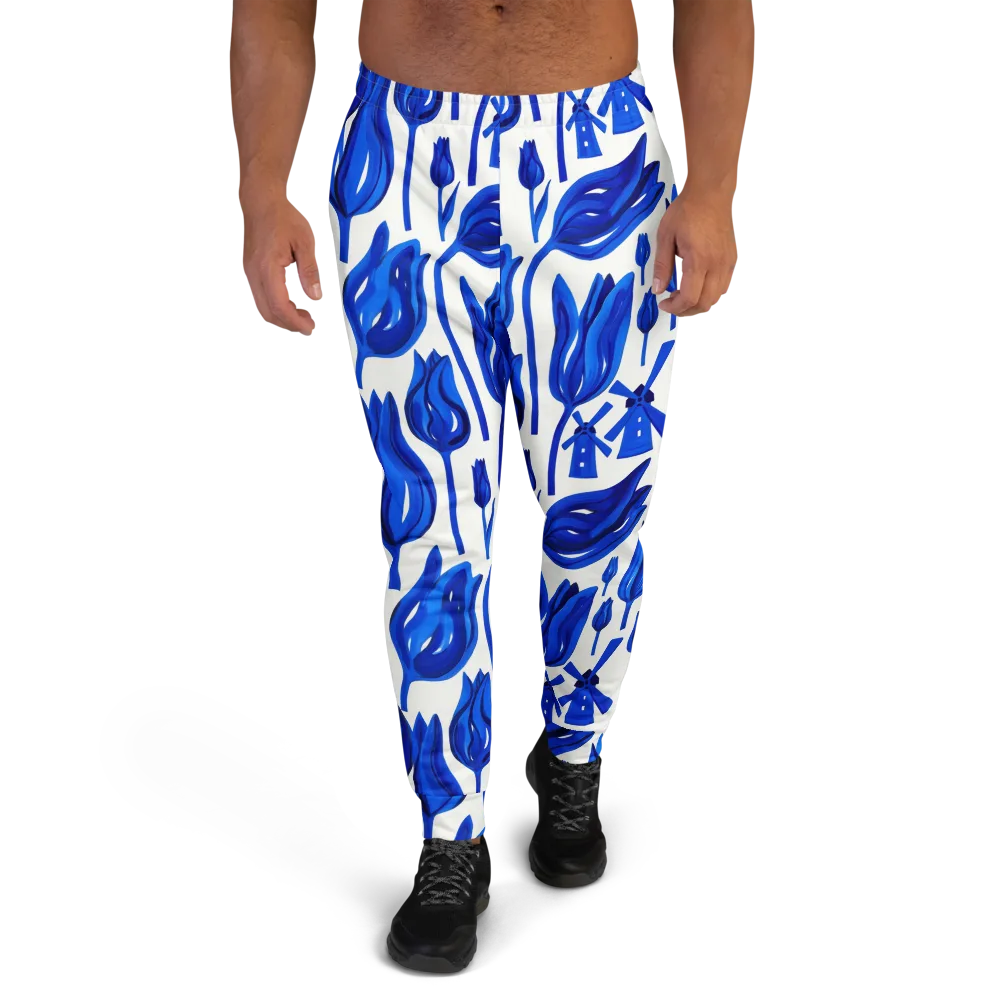 Cobalt Tulip Windmill on Men's Joggers — Front