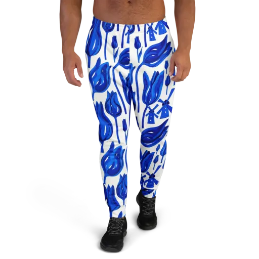Cobalt Tulip Windmill on a Men's Joggers