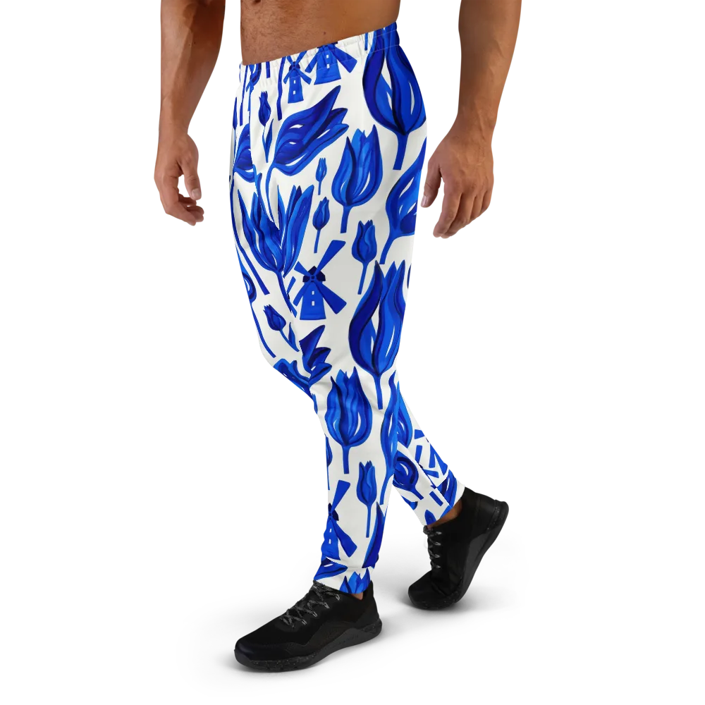 Cobalt Tulip Windmill on Men's Joggers — Left