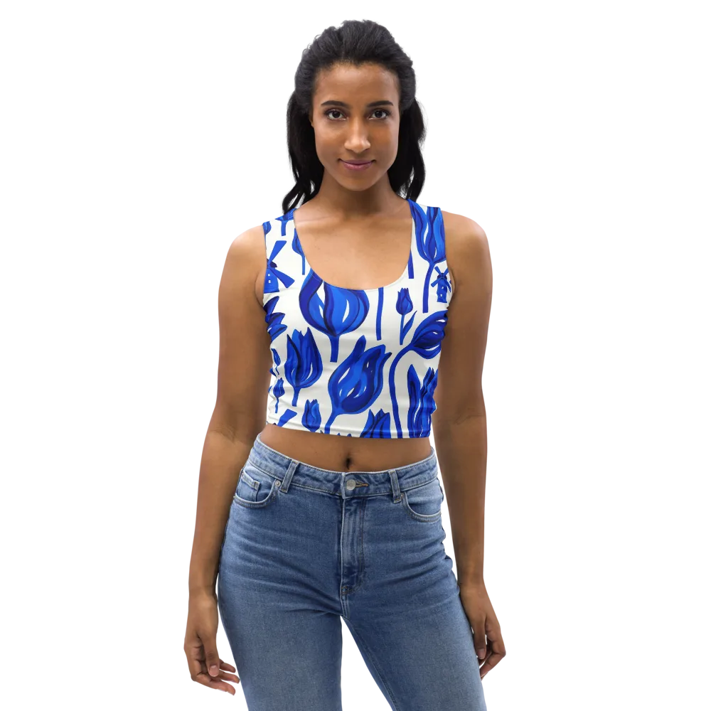 Cobalt Tulip Windmill on Crop Top — Front