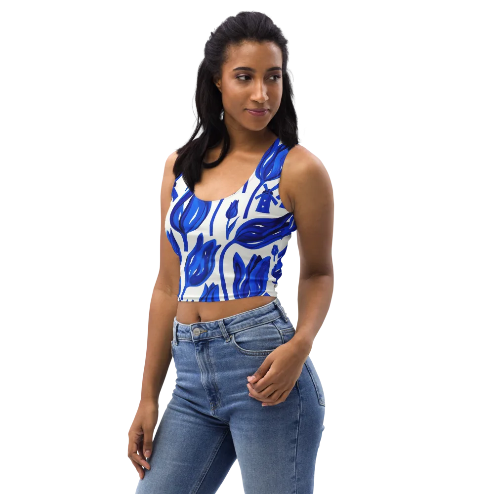 Cobalt Tulip Windmill on Crop Top — Left Front