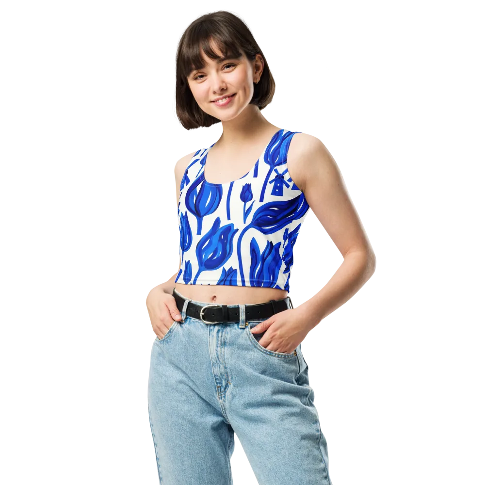 Cobalt Tulip Windmill on Crop Top — Front