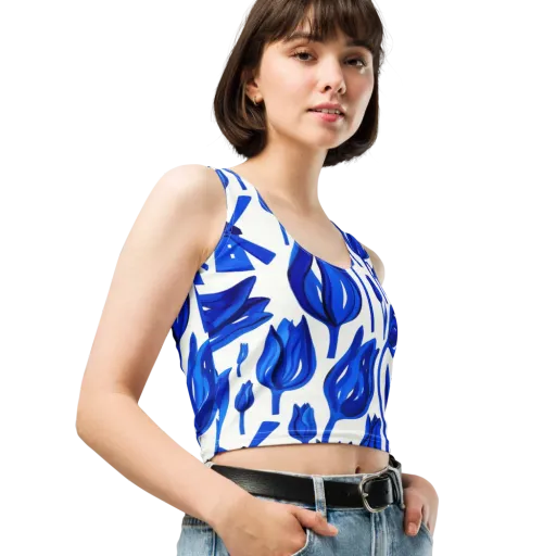 Cobalt Tulip Windmill on a Crop Top