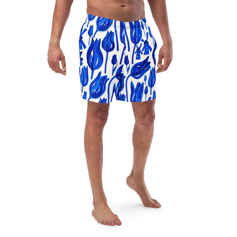 Cobalt Tulip Windmill on Swim Trunks — Front