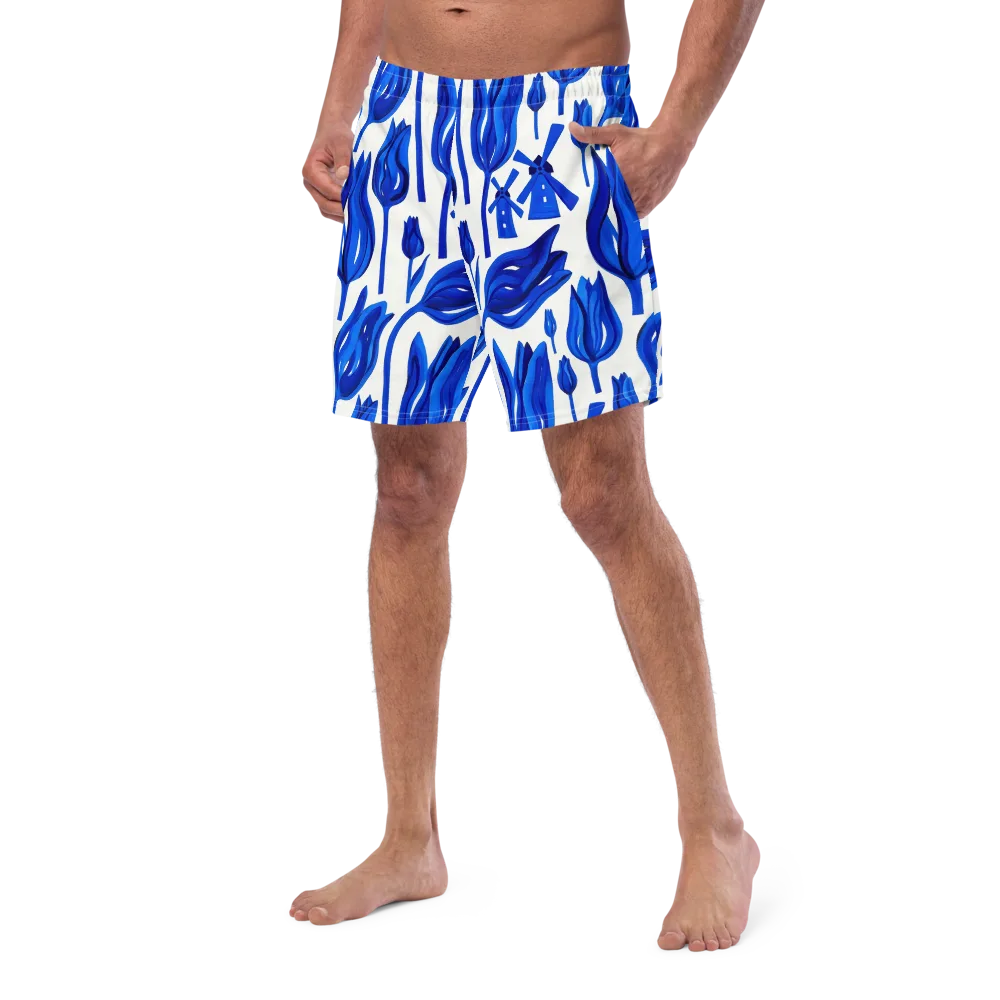 Cobalt Tulip Windmill on Swim Trunks — Left Front