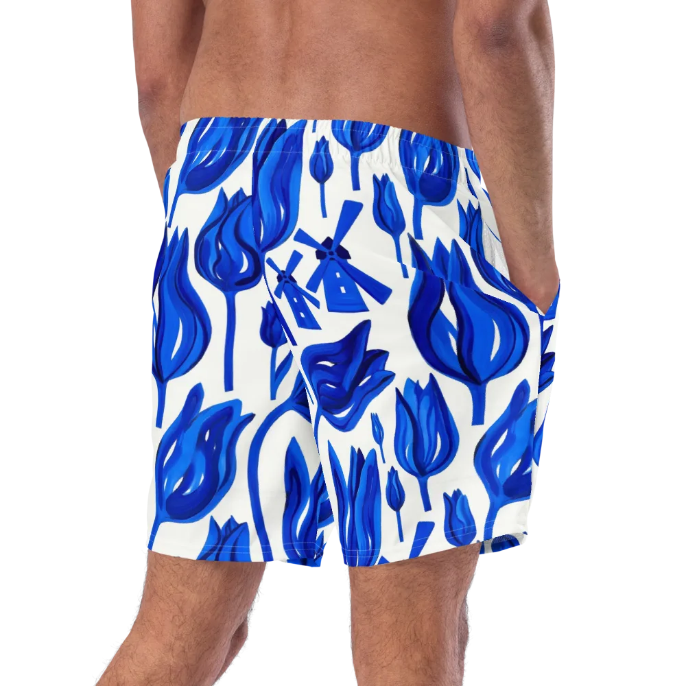 Cobalt Tulip Windmill on Swim Trunks — Right Back