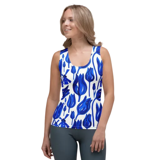 Cobalt Tulip Windmill on a Women's Tank Top