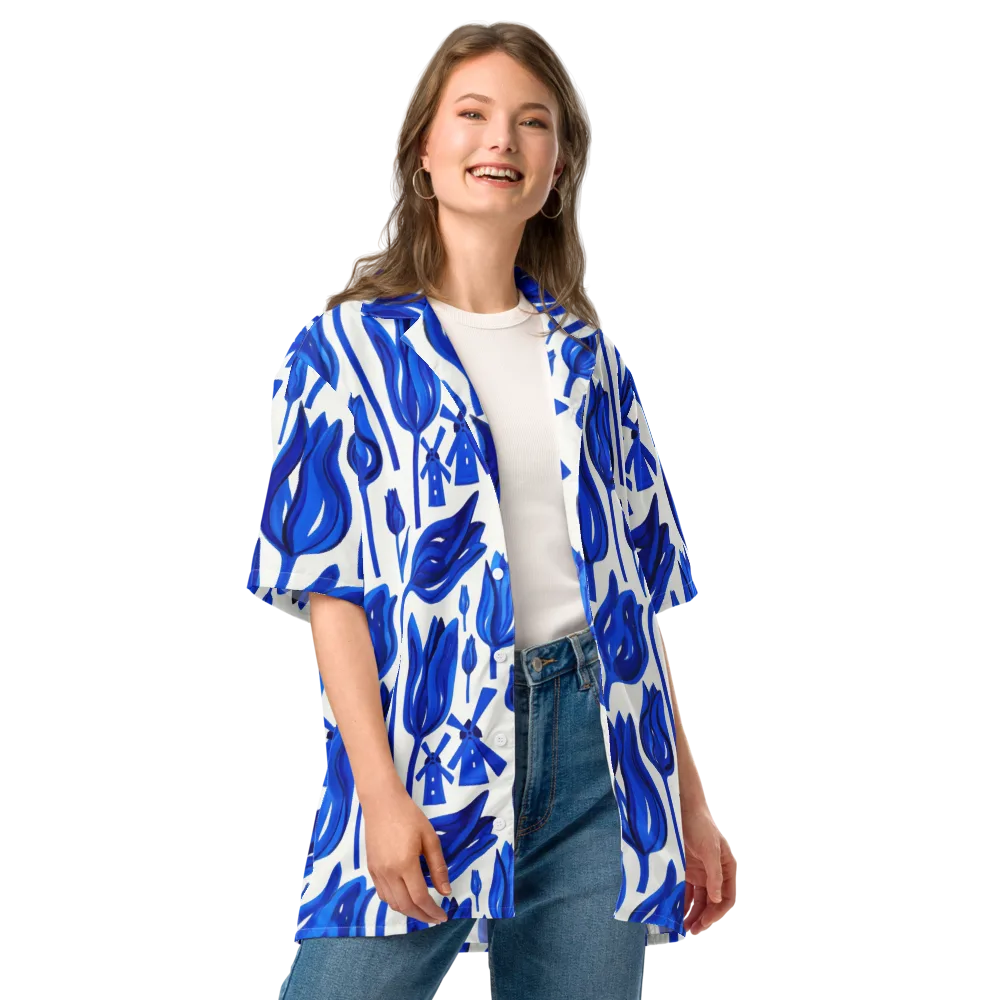 Cobalt Tulip Windmill on Button Shirt — Front
