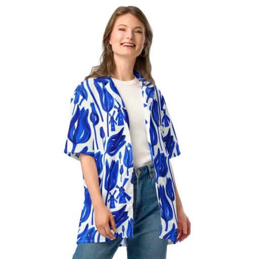 Cobalt Tulip Windmill on a Button Shirt