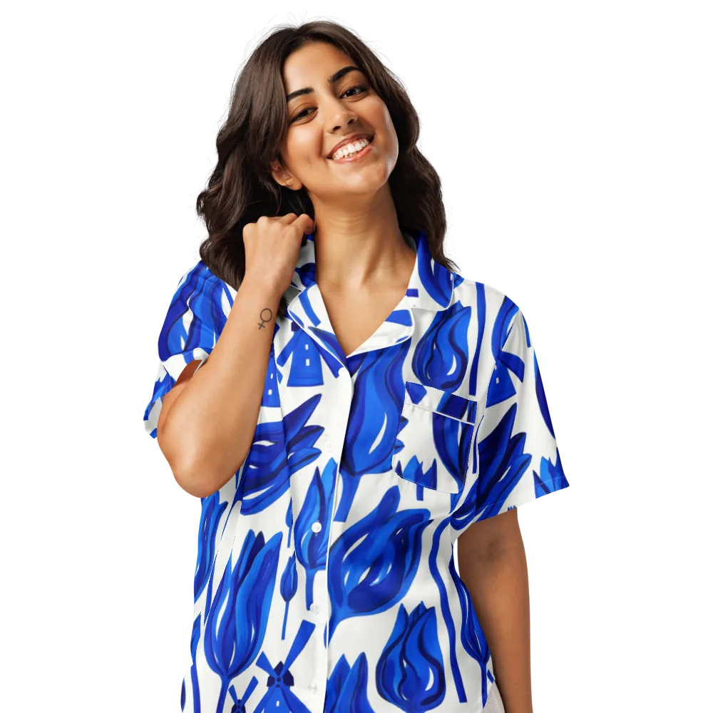 Cobalt Tulip Windmill on Women's Short Sleeve Pajama Top — Front