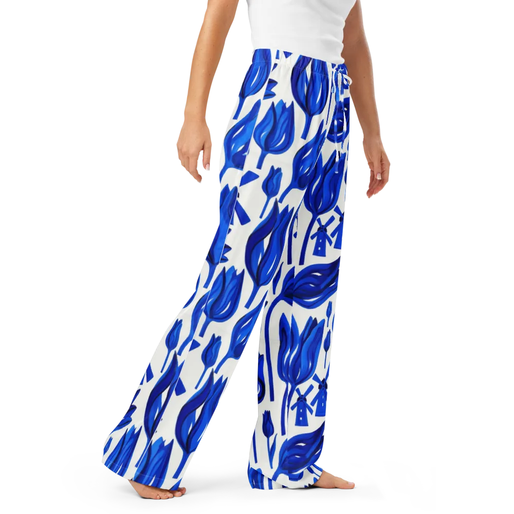 Cobalt Tulip Windmill on Women's Pajama Pants — Right Front