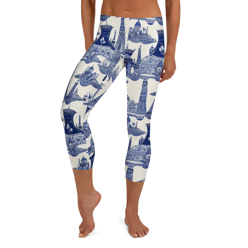 Cobalt Cabinet Garden on Capri Leggings — Front