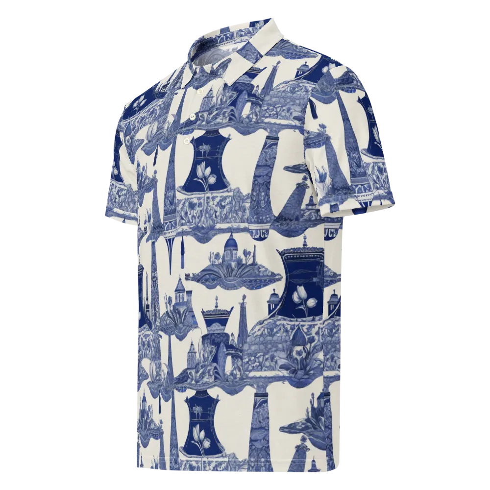 Cobalt Cabinet Garden on Men's Slim Fit Polo Shirt — Left Front