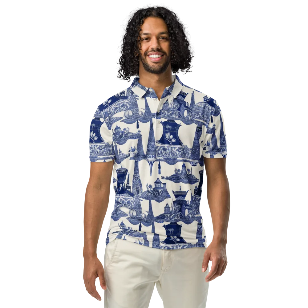 Cobalt Cabinet Garden on Men's Slim Fit Polo Shirt — Front