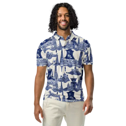 Cobalt Cabinet Garden on a Men's Slim Fit Polo Shirt