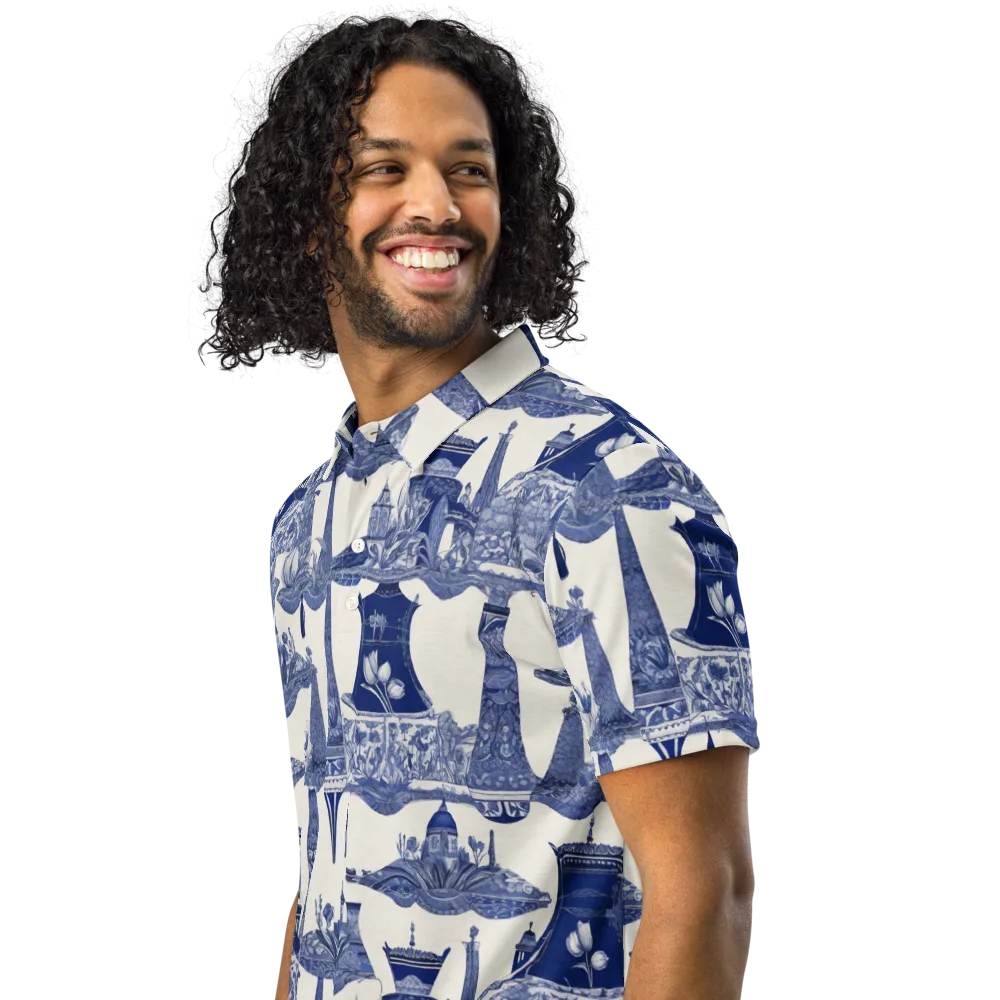 Cobalt Cabinet Garden on Men's Slim Fit Polo Shirt — Left Front