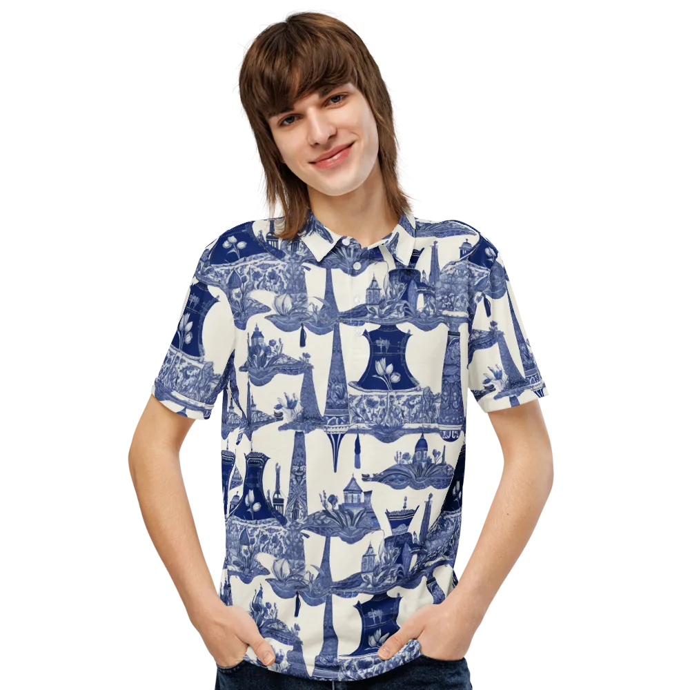Cobalt Cabinet Garden on Men's Slim Fit Polo Shirt — Front