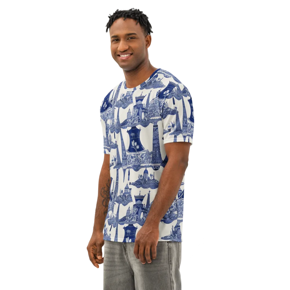 Cobalt Cabinet Garden on Men's Cotton Crew Neck T-Shirt — Left Front