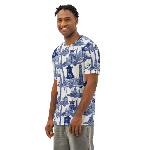 Cobalt Cabinet Garden on a Men's Cotton Crew Neck T-Shirt
