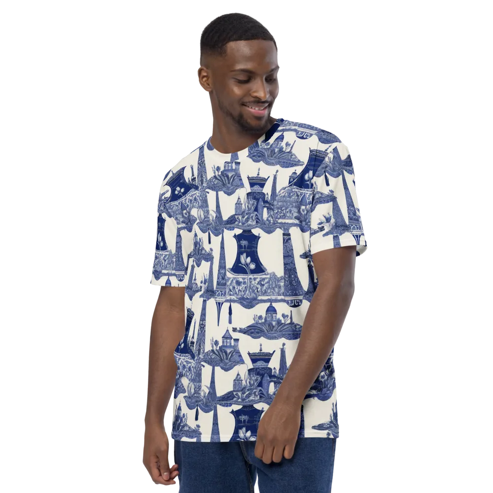 Cobalt Cabinet Garden on Men's Crew Neck T-Shirt — Left