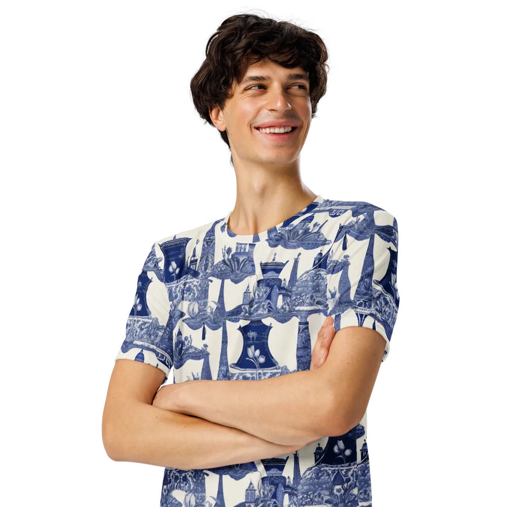 Cobalt Cabinet Garden on Men's Crew Neck T-Shirt — Left Front