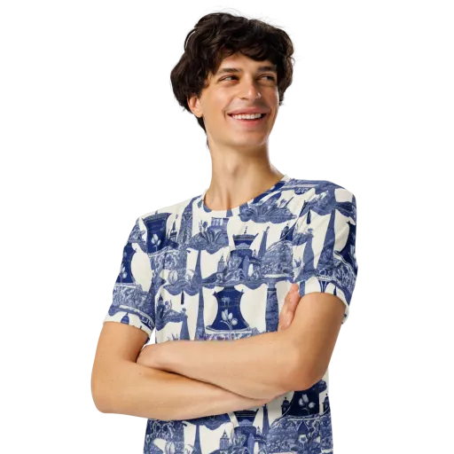 Cobalt Cabinet Garden on a Men's Crew Neck T-Shirt