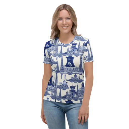 Cobalt Cabinet Garden on a Women's Crew Neck T-Shirt