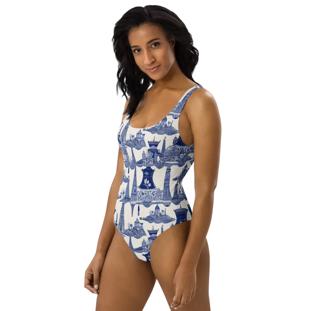 Cobalt Cabinet Garden on One-Piece Swimsuit — Left