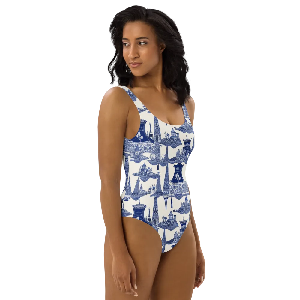 Cobalt Cabinet Garden on One-Piece Swimsuit — Right