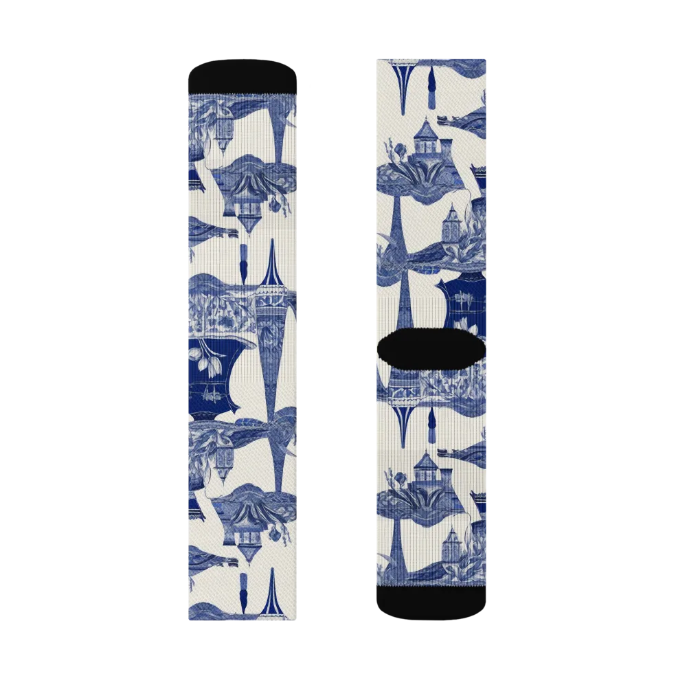 Cobalt Cabinet Garden on Socks — Left Sock