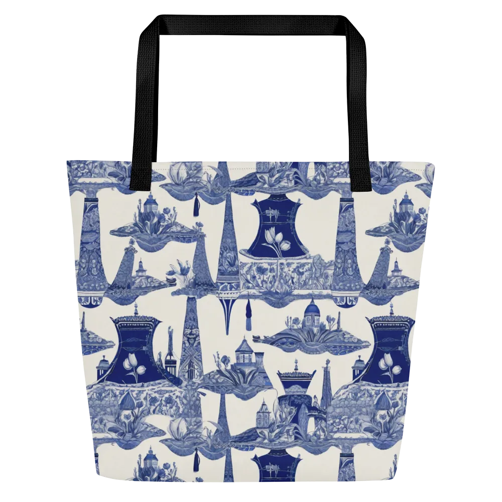 Cobalt Cabinet Garden on Large Tote Bag W/ Pocket — Front