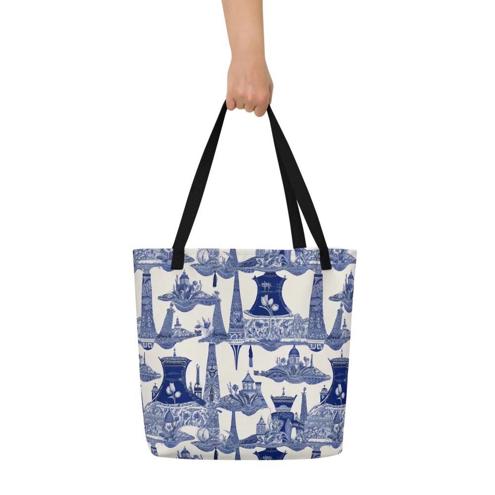 Cobalt Cabinet Garden on Large Tote Bag W/ Pocket — Front