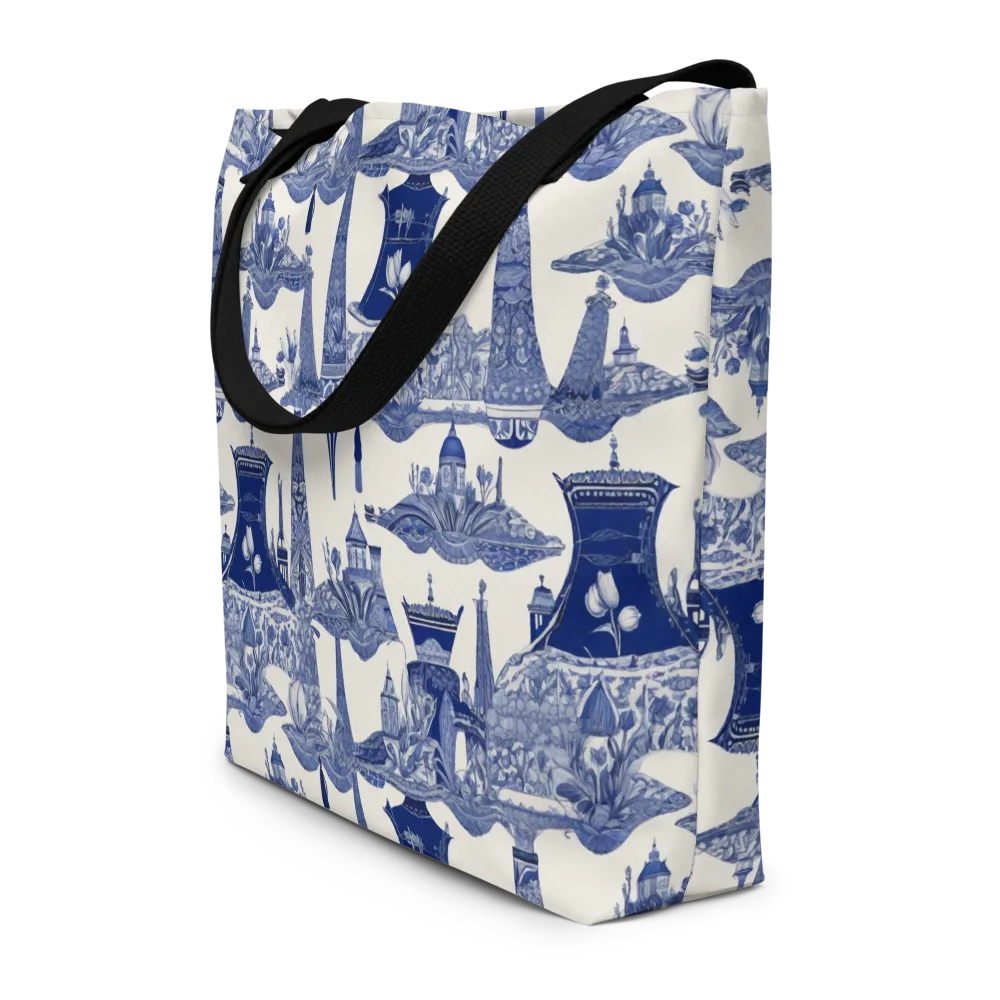 Cobalt Cabinet Garden on Large Tote Bag W/ Pocket — Front