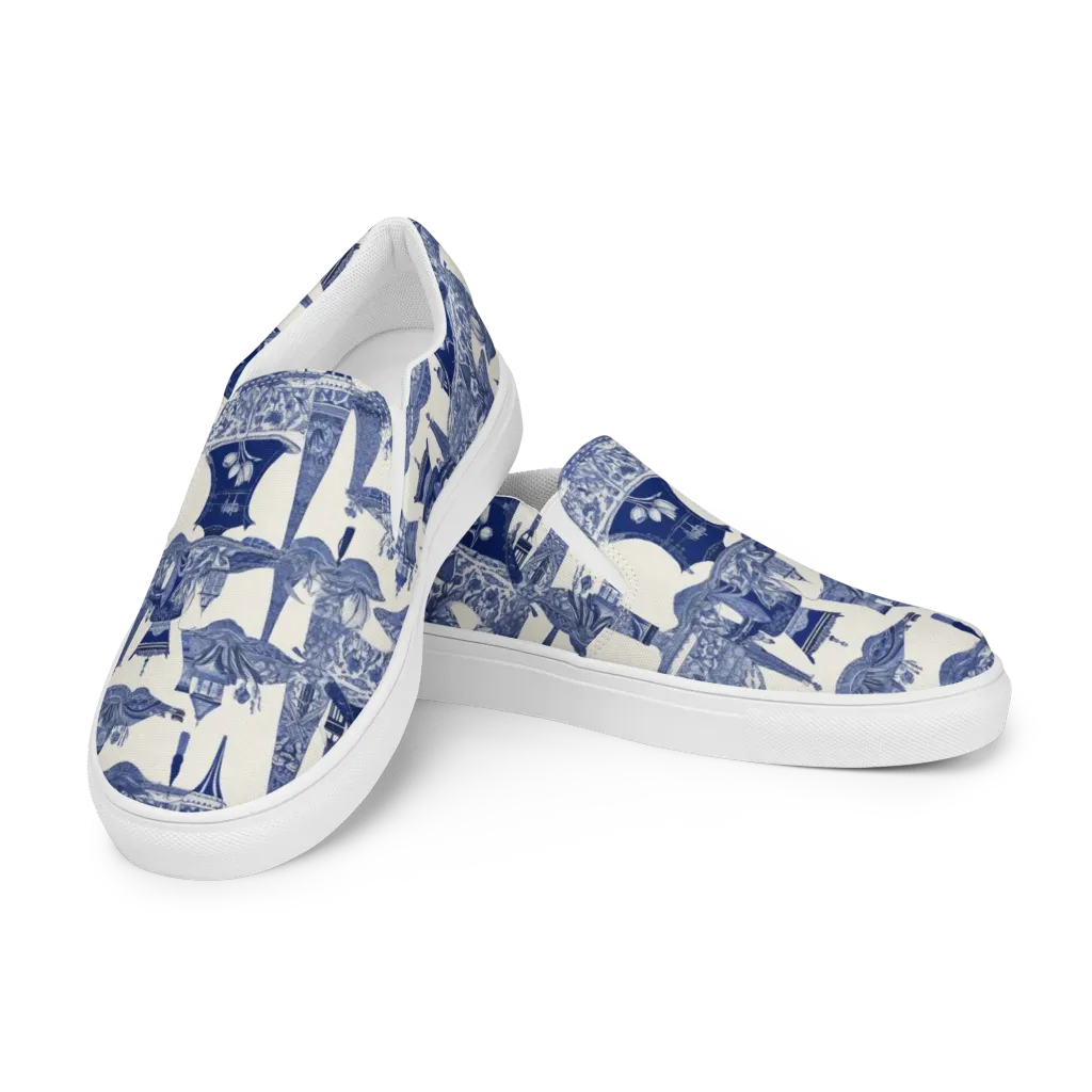 Cobalt Cabinet Garden on Women's Slip-On Canvas Shoes — Left Front