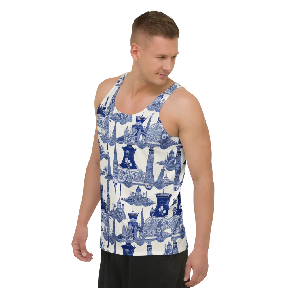 Cobalt Cabinet Garden on Men's Tank Top — Left Front