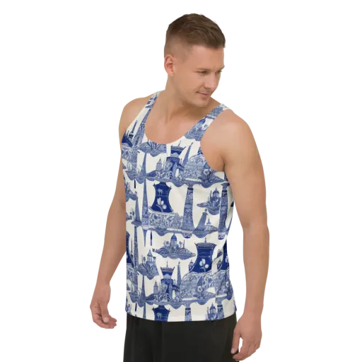 Cobalt Cabinet Garden on a Men's Tank Top