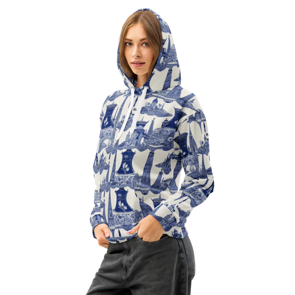 Cobalt Cabinet Garden on Cotton Hoodie — Left Front