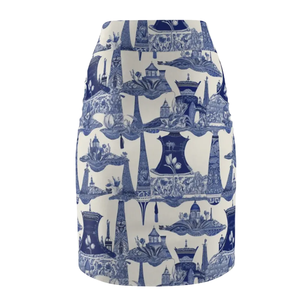 Cobalt Cabinet Garden on Pencil Skirt — Back