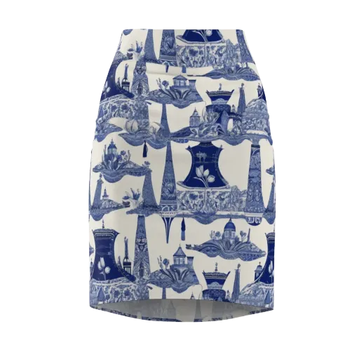 Cobalt Cabinet Garden on a Pencil Skirt