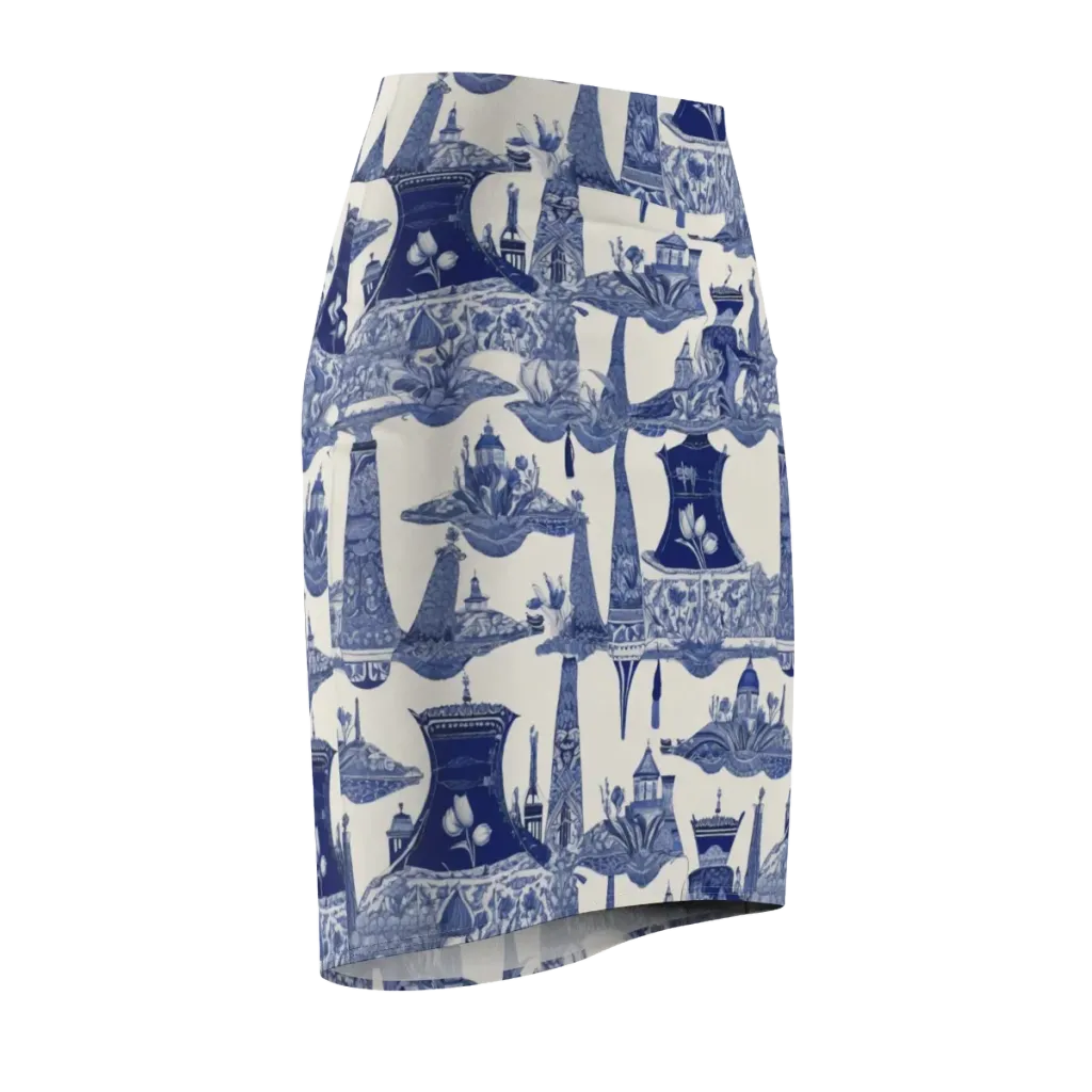 Cobalt Cabinet Garden on Pencil Skirt — Front Side