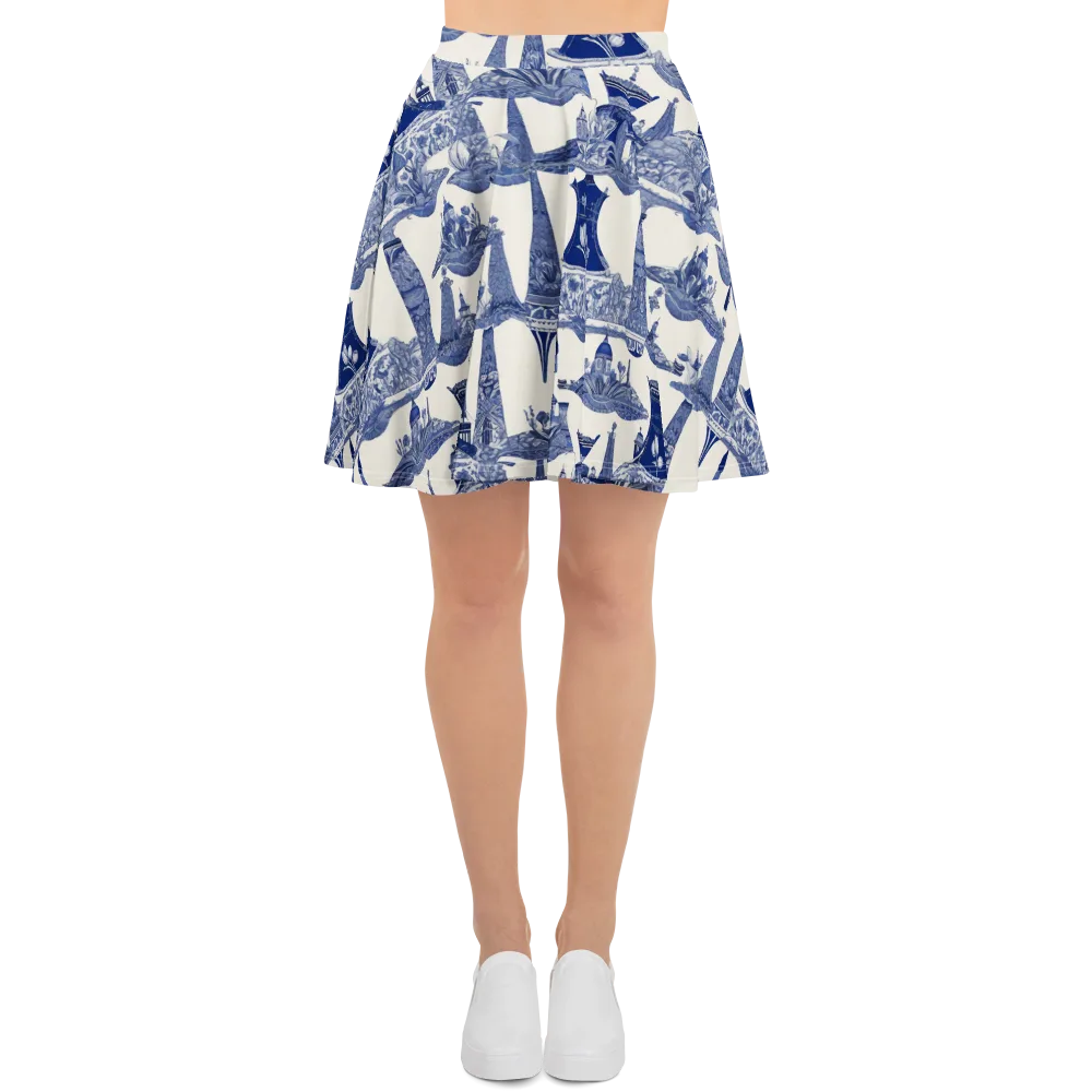 Cobalt Cabinet Garden on Skater Skirt — Front