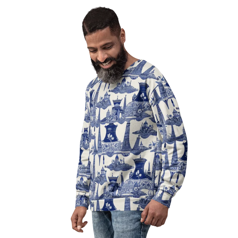 Cobalt Cabinet Garden on Sweatshirt — Left Front