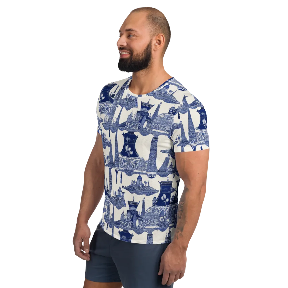 Cobalt Cabinet Garden on Men's Athletic T-Shirt — Left