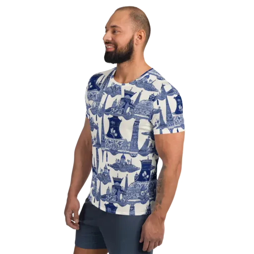 Cobalt Cabinet Garden on a Men's Athletic T-Shirt