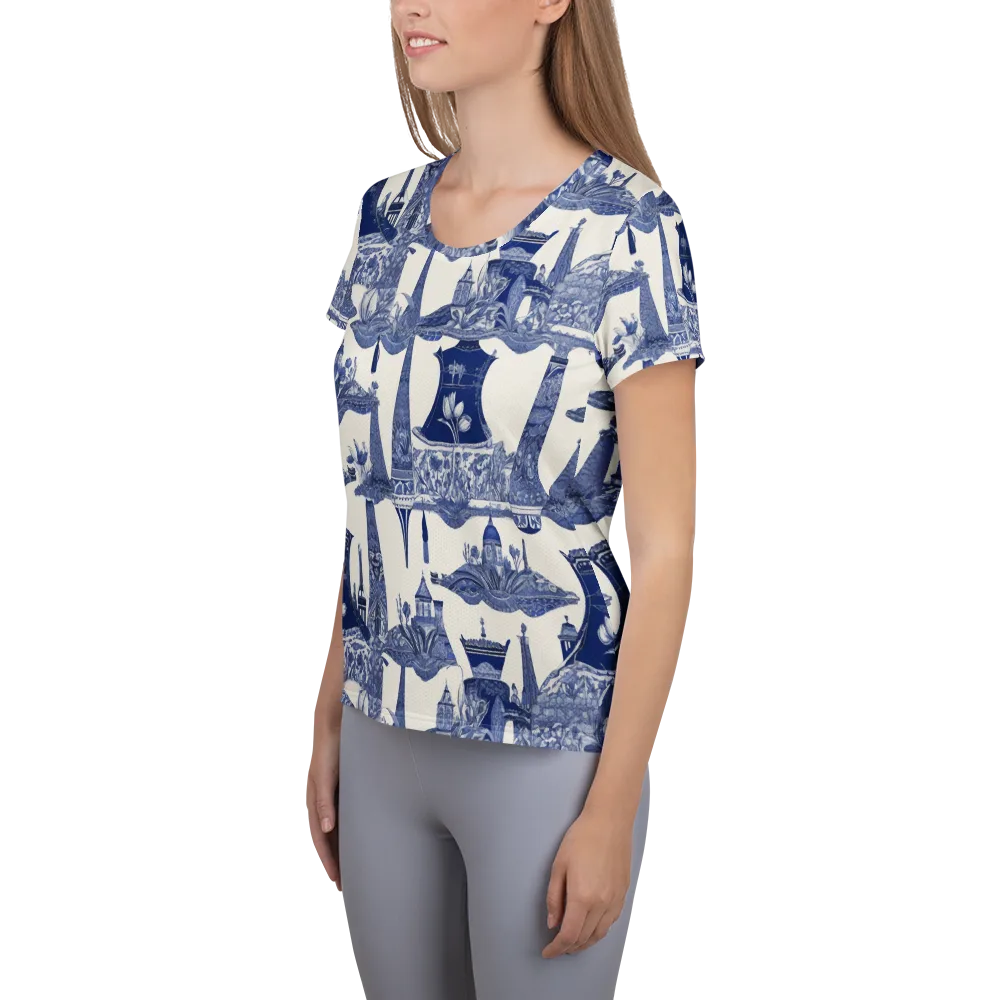 Cobalt Cabinet Garden on Women's Athletic T-Shirt — Left