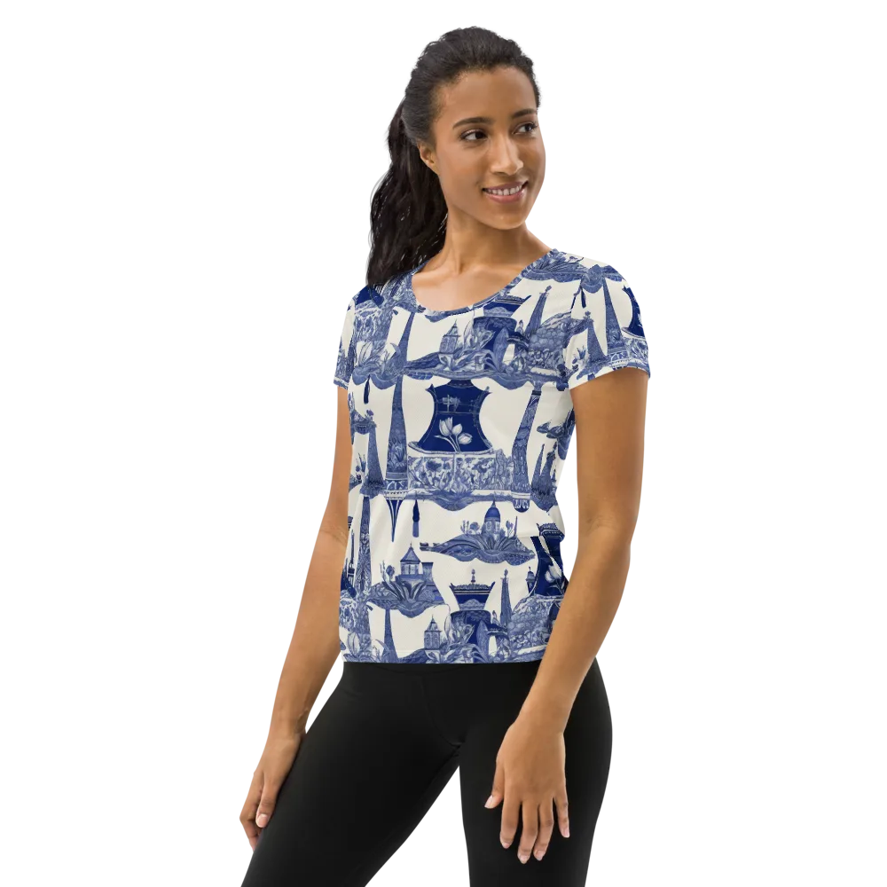 Cobalt Cabinet Garden on Women's Athletic T-Shirt — Left