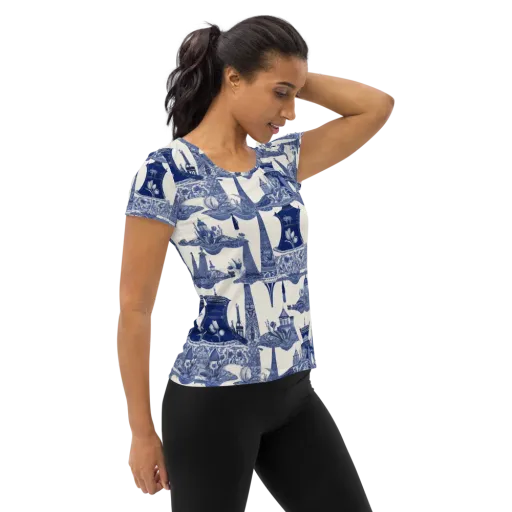 Cobalt Cabinet Garden on a Women's Athletic T-Shirt